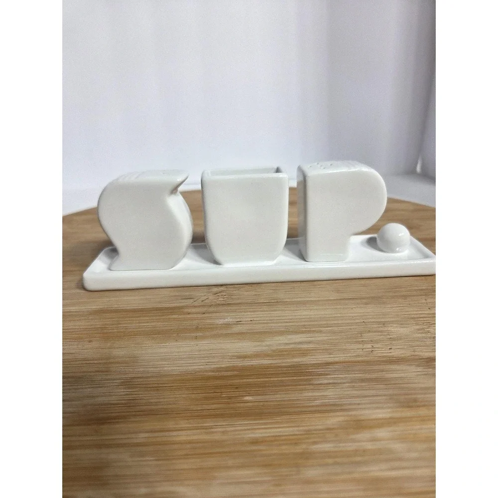Salt and Pepper Shakers w Toothpick Holder Tray SUP